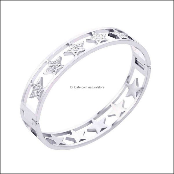 

bangle bracelets jewelry stainless steel s bracelet on hand for women gift rhinestone stars charm luxury hard 2021 new d dh8ls, Black