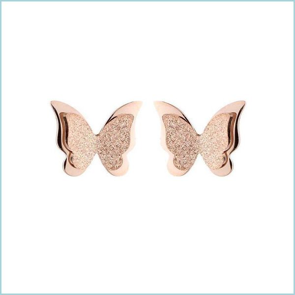 

stud double deck butterfly ear studs women anti allergy titanium steel plated gold earrings lady fashion accessories 5zm j2 drop deli dhty2, Golden;silver
