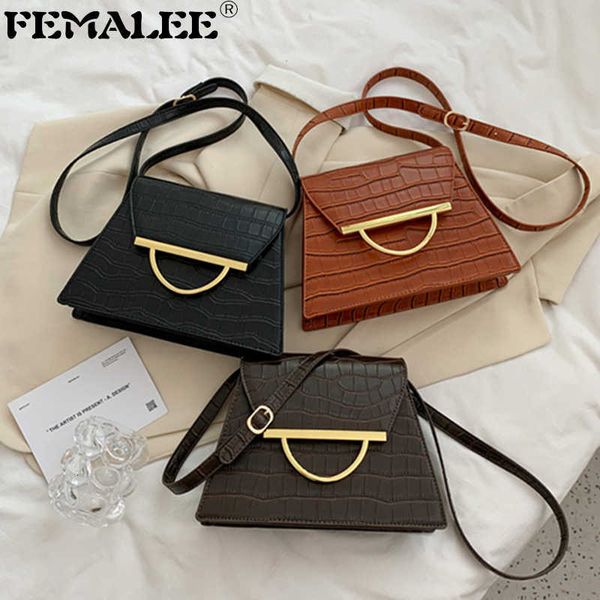 

single package luxury women's bag alligator pure color trapezoid handbag designer half moon lock flap shoulder sac trendy stone crossbo