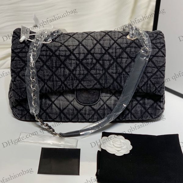 

35/42cm denim maxi flap designer bags classic vintage silver hardware quilted xxxl oversized shoulder shopping sacoche purse french outdoor
