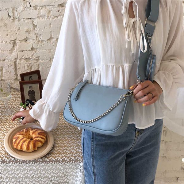 

single package fashion wide strap flap women shoulder casual chain 3 set crossbody messenger bag lady solid color baguette bags q1206