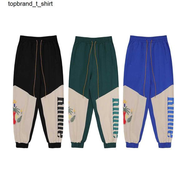 

men's pants designer star men's fashion brand rhude coconut tree pigeon print splice casual pants men, Black