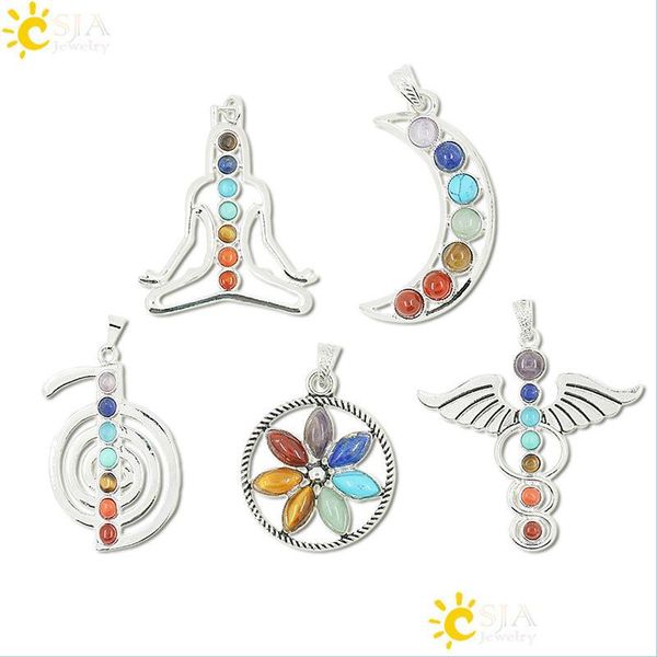 

charms chakras natural stone pendant angel wings cho ku rei health amet fashion 7 reiki yoga jewelry necklace pendants gift drop deli dh8ie, Bronze;silver