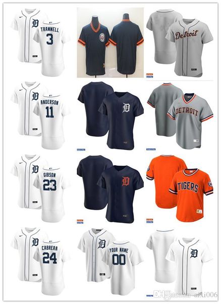 

men women youth 23 kirk gibson 11 sparky anderson 3 alan trammell 24 miguel cabrera custom baseball jersey blank white gray orange navy, Black