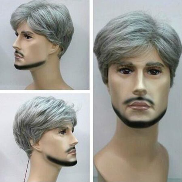 

mens grey wig short hair wigs stylish handsome nature full wig, Black