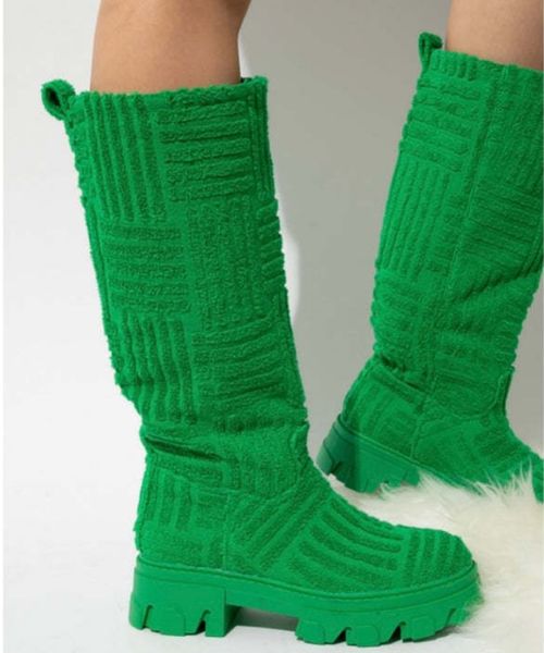 

women thick-soled low heel warm boots women's towel cotton motorcycle boots 36-43 autumn winter woman knee high boots luxury brand ladi, Black