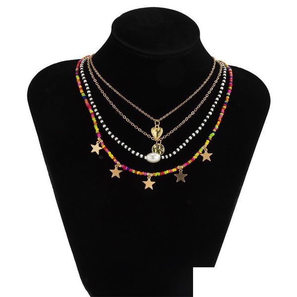 

chokers bohemia fashion bead choker necklaces love heart pendant necklace for women star tassel statement jewelry party charm 976 b3 dhn3d, Golden;silver