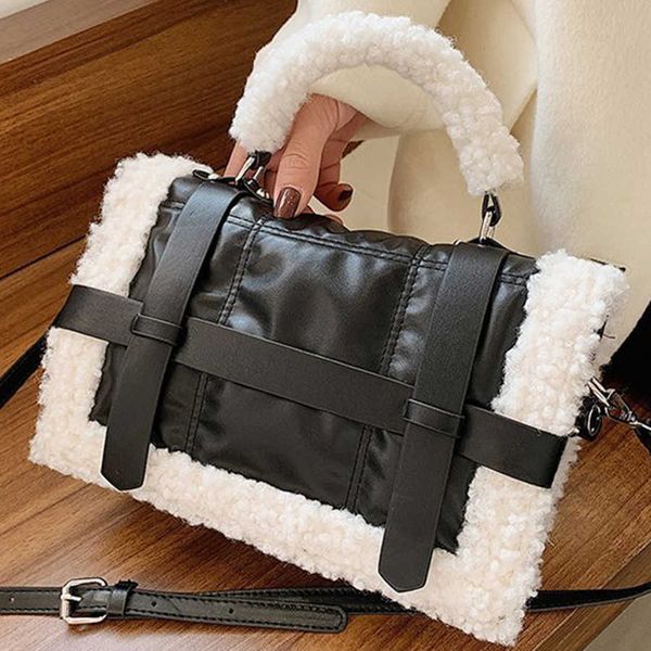 

single package fashion plush shoulder bag lambswool pu leather women's handbags brands crossbody messenger bags for women 2021 purses q