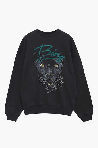 

aninee b 2023 a bing women designer sweatshirt print letter embroidery sweater brushed cotton round neck fashion pullover hoodie, Black