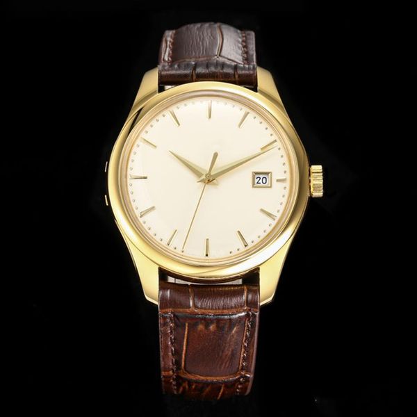 

mens watches classic cow leather band 39mm slightly convex blue treasure wristwatches mirror design mechanical watch orologi di lusso, Slivery;brown