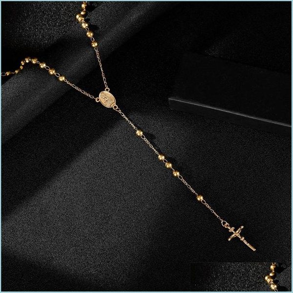 

pendant necklaces fashion hip hop rosary pray bead jesus cross long necklaces pendants necklace for men women 263 j2 drop delivery 20 dhkii, Silver
