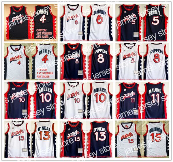 

college basketball wears mitchell and ness 1996 usa dream team basketball jerseys man women youth kids hakeem olajuwon penny hardaway charle, Black