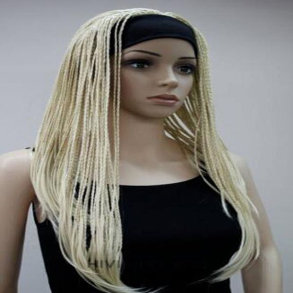 

2022 synthetic long straight hand made braids 3/4 half full wig headband women wig, Black