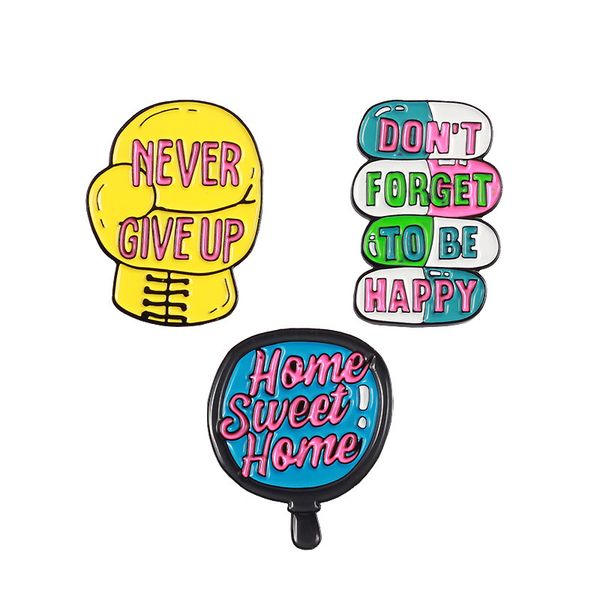 

never give up cute brooches pin for women kids fahsion jewelry shirt coat dress denim bag decor metal enamel pin, Gray