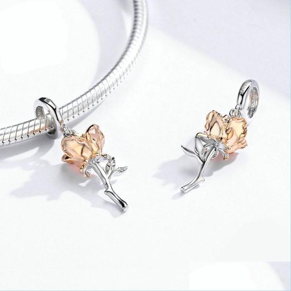 

charms 3d rose flower pendant charm 925 sterling sier gold color charms for bracelet or necklace diy bijoux drop delivery 2022 jewelr dhmdi, Bronze;silver
