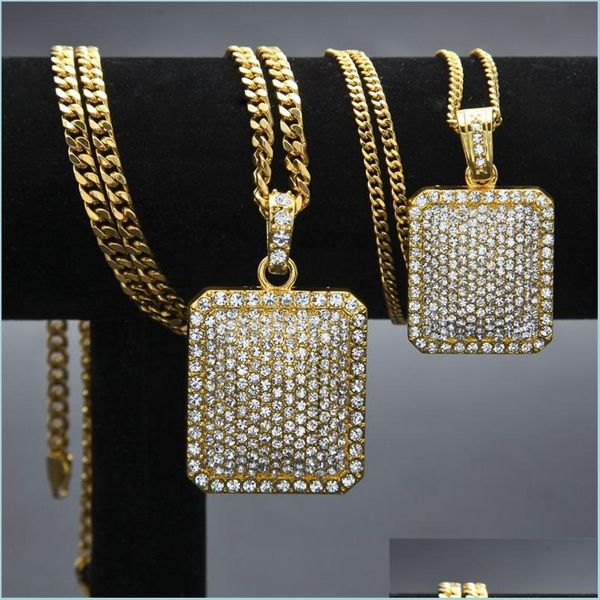 

pendant necklaces mens gold cuban link chain fashion hip hop jewelry with fl rhinestone bling diamond dog tag iced out pendant neckla dhuf4, Silver