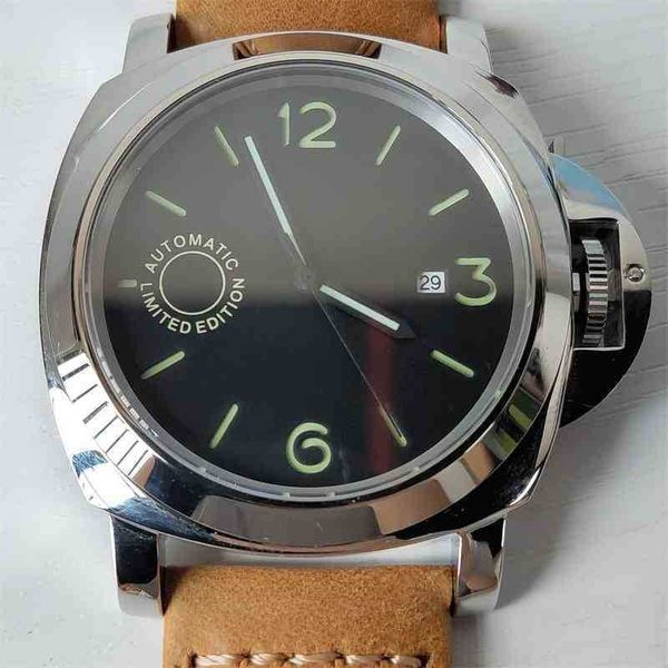 

watches children's 44mm watch automatic mechanical stainless steel luminous waterproof leather strap date p11, Slivery;black