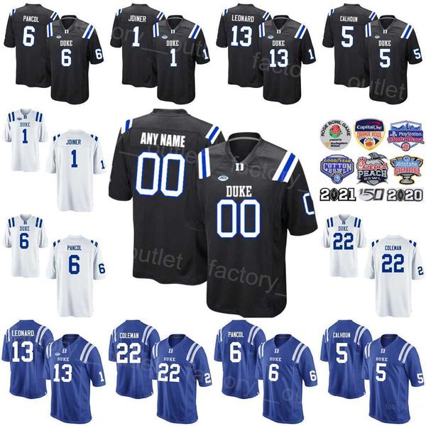 

ncaa duke blue devils college football 5 jalon calhoun jersey university 6 eli pancol 1 darius joiner 13 riley leonard 22 jaylen coleman tea, Black