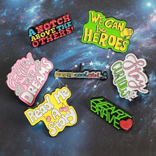 

letter we can be heros cute brooches pin for women kids fahsion jewelry shirt coat dress denim bag decor metal enamel pin, Gray