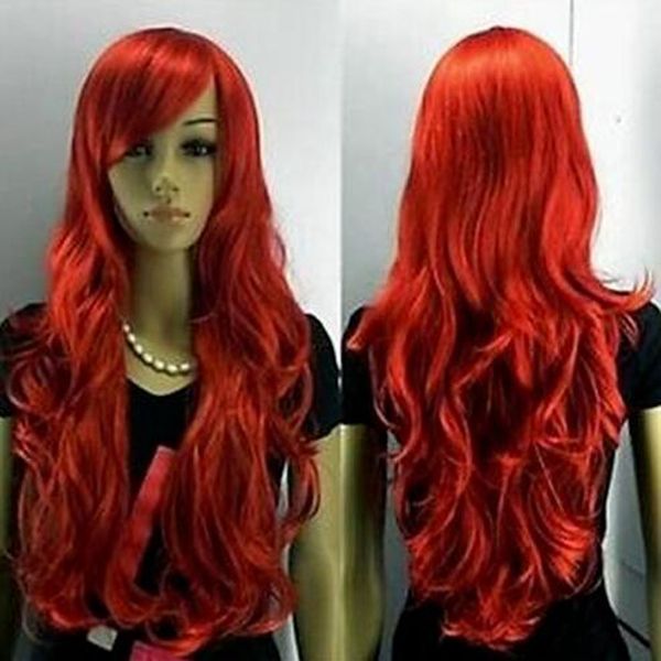 

women red long curly synthetic wig ladies hair cosplay party wig, Black