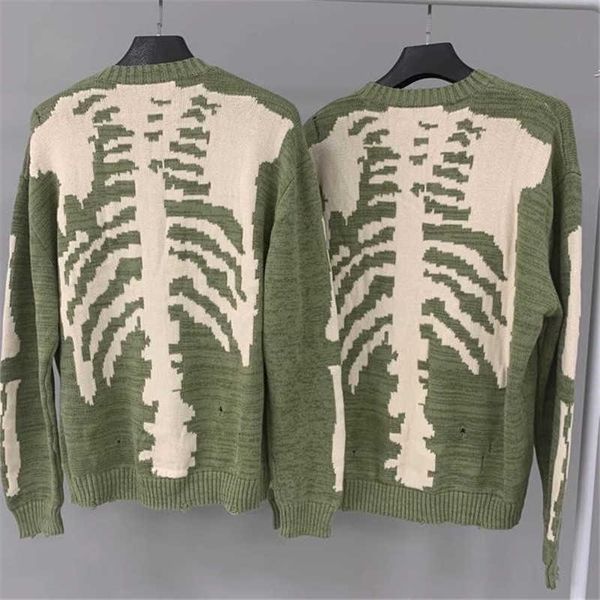 

20fw new hiphop loose kapital skeleton bone printing sweater men woman crewneck vintage green sweatshirts sweater, Black