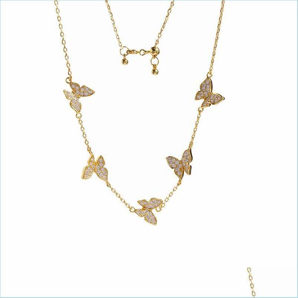 

pendant necklaces exquisite diamond four leaf clover butterfly pendant crystals clavicle chain necklace 18k gold for van women girls dho1d, Silver