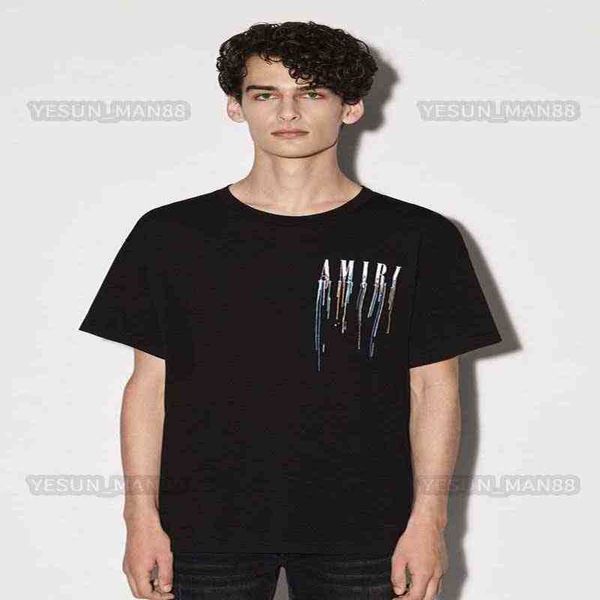 

designer european american fashion brand mens and womens flow color letter printed round neck pullover t shirt summer high street tees, White;black