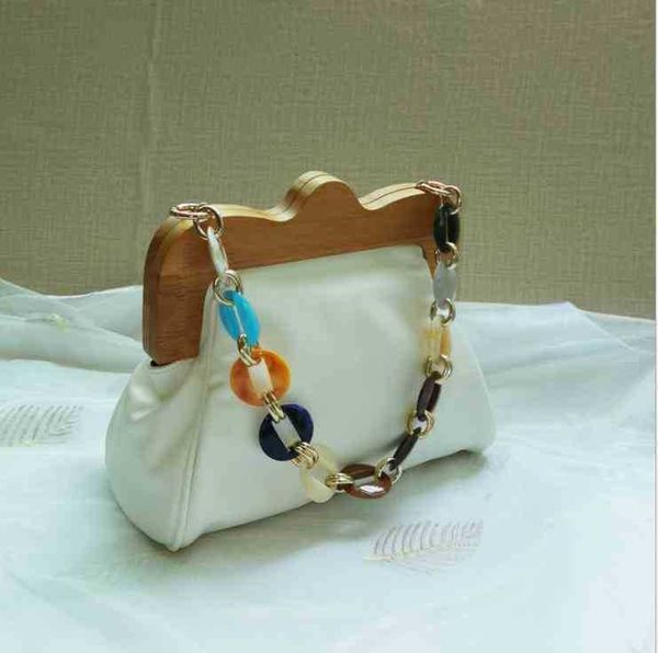 

single package fashion wooden clip handbags designer acrylic chain shoulder crossbody lady leopard shell bag female women bags h0929