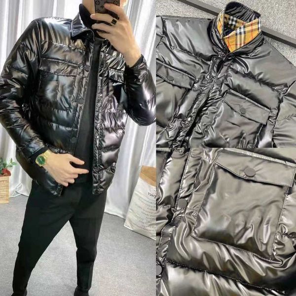

2022 winter designer men's bright color clothing slim fit embroidery war horse down coat net red lapel jacket multi-function, Black