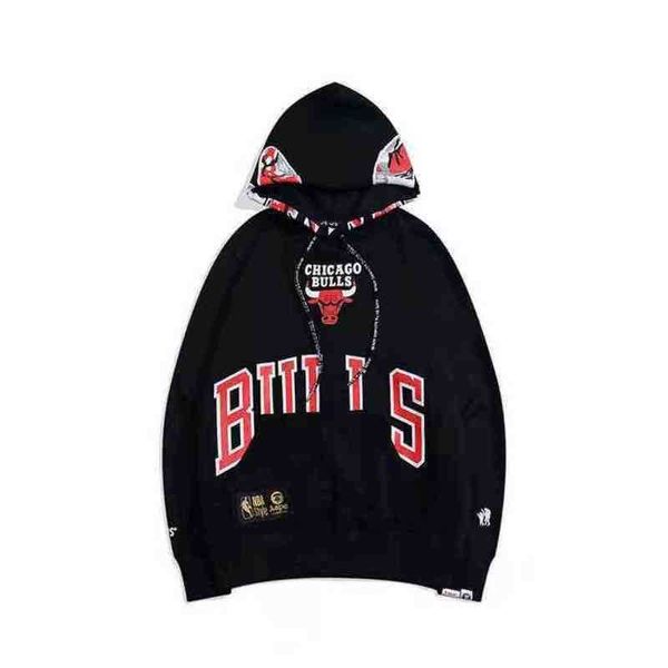 

men's hoodies sweatshirts digner luxury autumn winter ap hip hop shark sweater camouflage hoodie red bison men and women loose casual h, Black