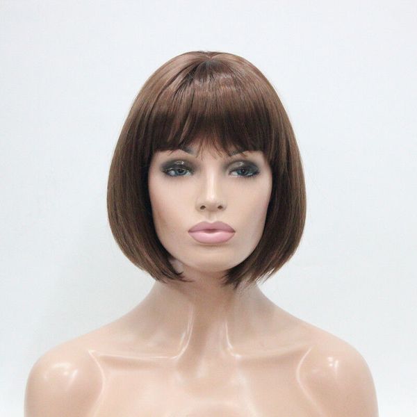 

2022 short straight bangs synthetic hair women's bob full wig, Black
