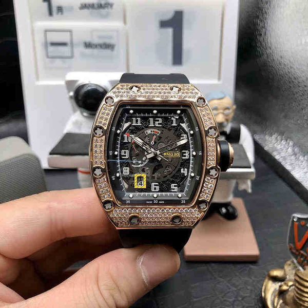 

business leisure richa watch rm030 automatic machinery mill mei gold full diamond case tape men's watch