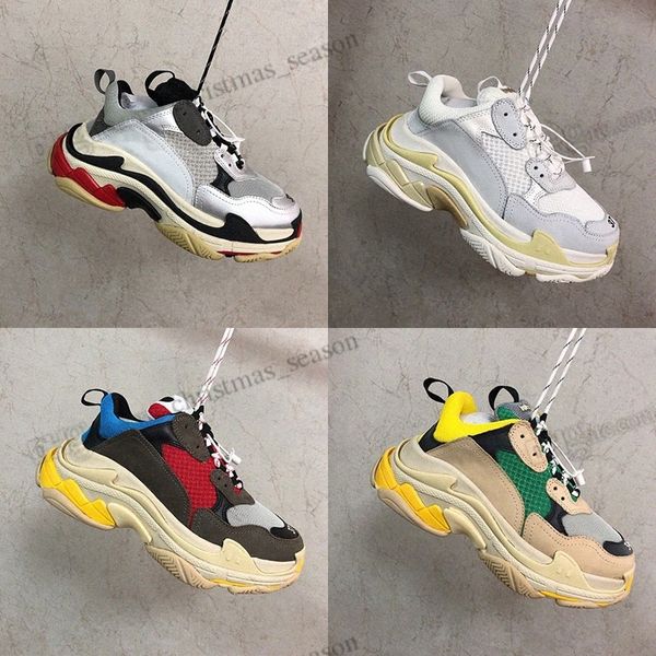 

with box fashion triple s paris casual shoes 17fw old dad beige yellow green sneakers designer platform jogging walking outdoor sports train, Black