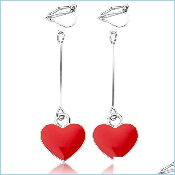 

clip on screw back clip-on screw back new fashion simple peach heart black earrings without piercing for girls cute ear clip 132 m2 dhls5, Silver