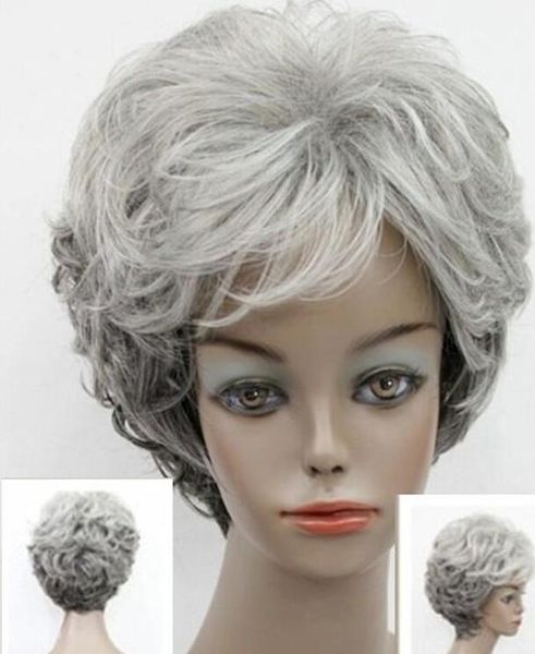 

womens wig grey short curly hair wigs party cosplay ladies nature full wig, Black