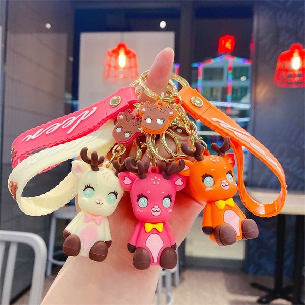 

new anime peripheral key doll keychain pendant cute little deer cartoon silicone key chain couple dolls car keys bag hanging decoration, Slivery;golden