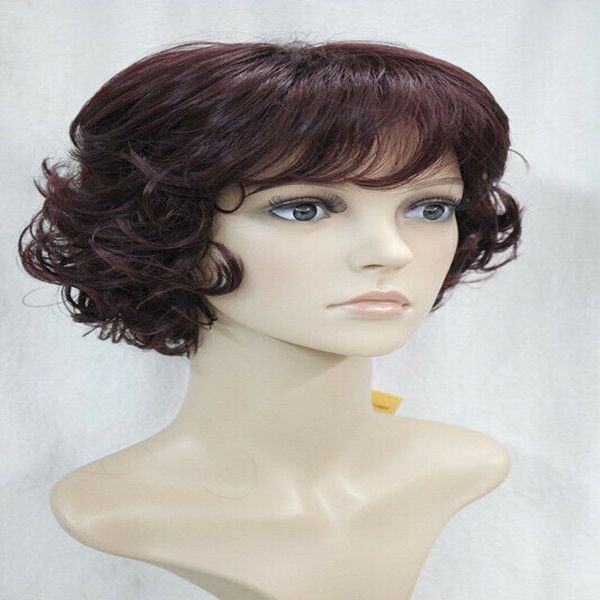 

popular ladies wig short wavy women wig wine red wig fashion wigs, Black