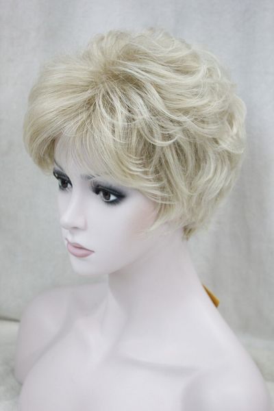 

fashion cute blonde mix short curly/wavy synthetic women's wig, Black