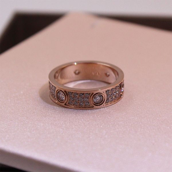 

luxury cluster designer full diamond titanium steel silver love ring men and women rose gold rings for lovers couple jewelry gift, Golden;silver