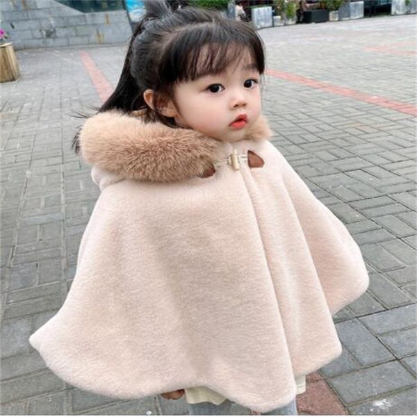 

kids girl poncho cloak faux fur winter infant toddler child princess hooded cape fur collar baby outwear warm childen clothes, Camo