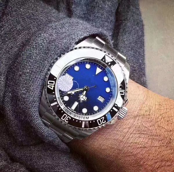 

with original box mens watch 44mm d-blue ceramic bezel dweller sea sapphire cystal stainless steel with glide lock clasp automatic mechanica, Slivery;brown