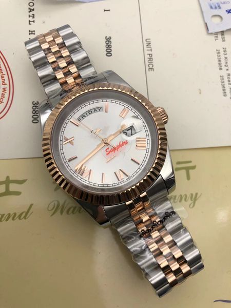 

with original box mens self winding watch mechanical watch 41mm day date function 2813 stainless steel water resistant sapphire luminous wat, Slivery;brown