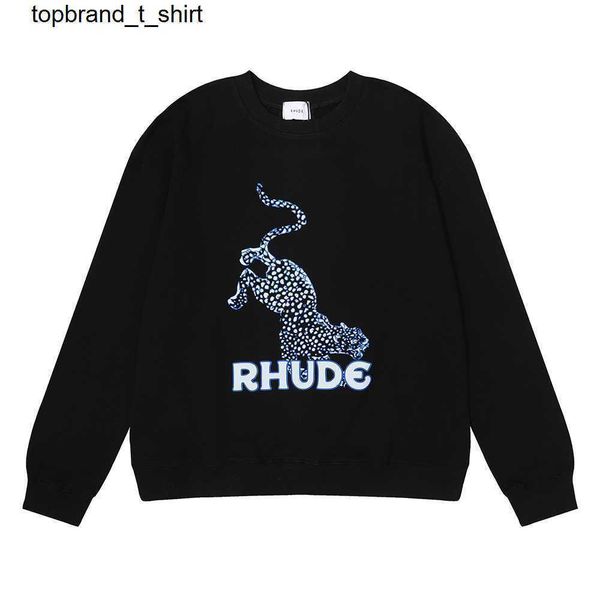 

men's hoodies designer sweatshirts fashion rhude leopard print round neck sweater men's large pullover, Black