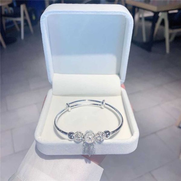 

beaded strands 925 sterling silver dreamcatcher tassel feather lucky bead bracelet bangle for women fashion original party wedding jewelry g, Black