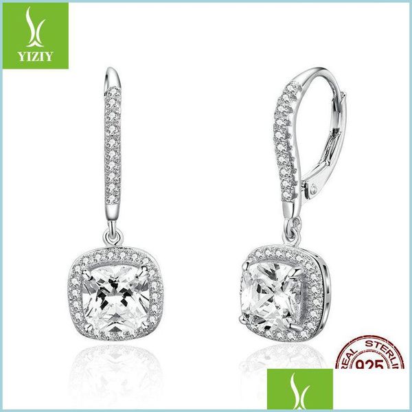 

hoop huggie hoop hie authentic 925 sterling sier dazzling cubic zircon square geometric drop earrings for women wedding jewelry deli dhqgs, Golden;silver