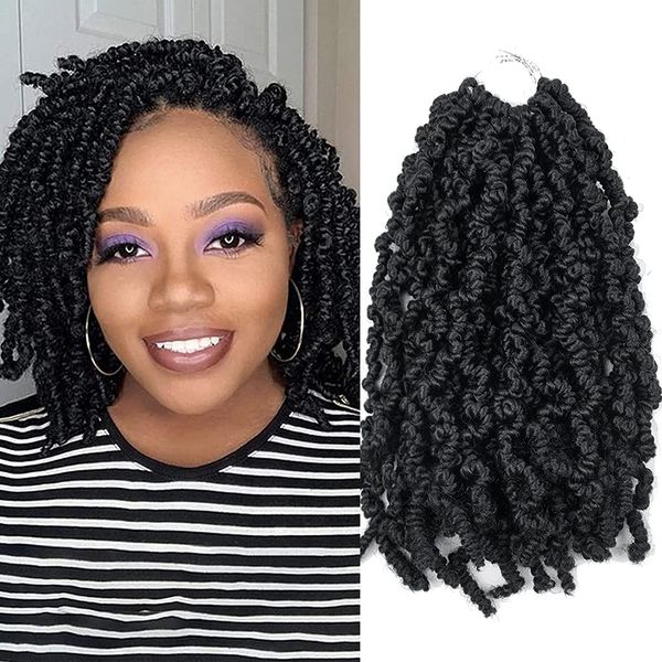 

pre-twisted spring twist hair braids synthetic crochet hair extensions 10 inch 15 strands/pack ombre crochet twist braids fluffy curly twist, Black