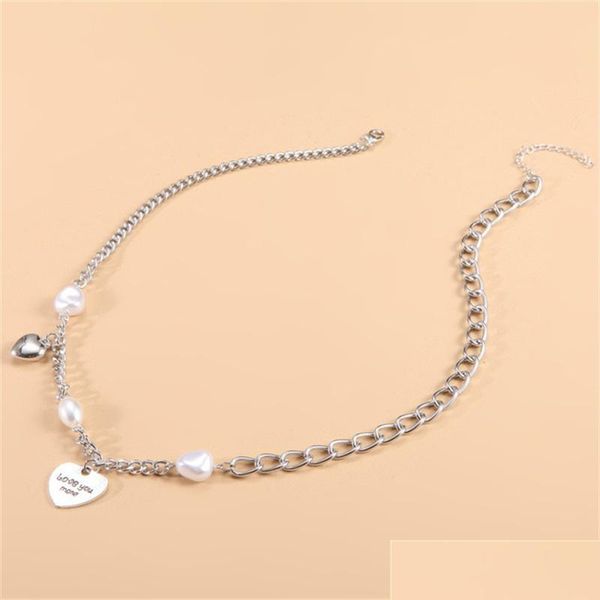 

pendant necklaces fashion jewelry vintage hip-pop faux pearl letter lover heart pendant necklace women choker necklaces 3829 q2 drop dh6lw, Silver