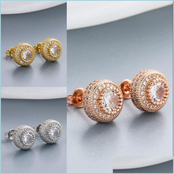 

stud hip hop round stud earrings for men women gold sier iced out cz earring with screw back jewelry 1149 b3 drop delivery 2022 dhaur, Golden;silver
