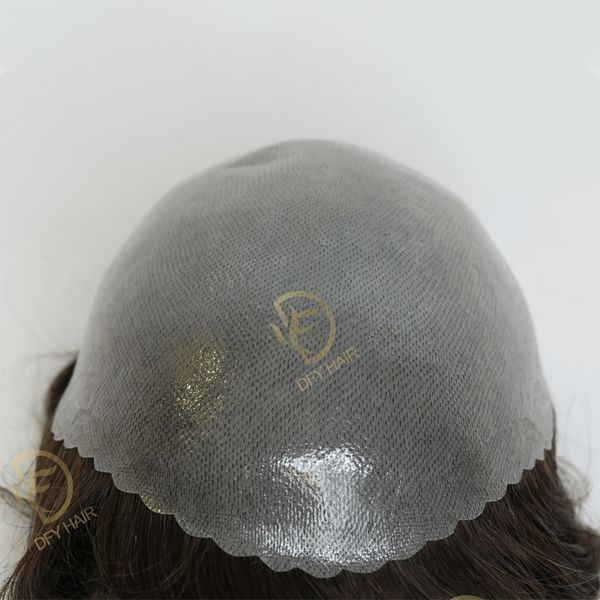 

men's wig 0.12-0.14cm poly k notched with scallop front india real natural wig, Black