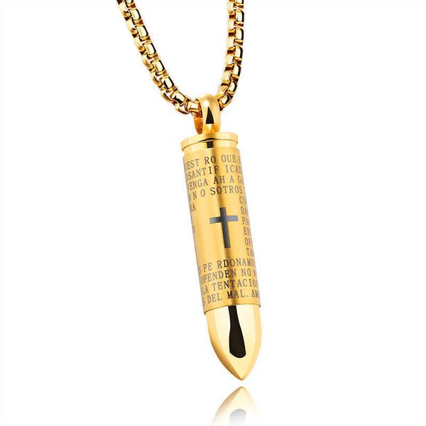 

pendant necklaces hip hop bullet cross scripture mens 316l stainless steel jewelry can be unscrewed, Silver